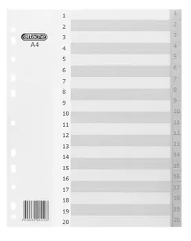 Разделитель листов 20 разделов, цифровой А4, серый пластик