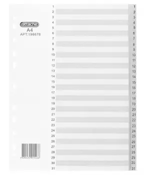 Разделитель листов 31 раздел, цифровой А4, серый пластик