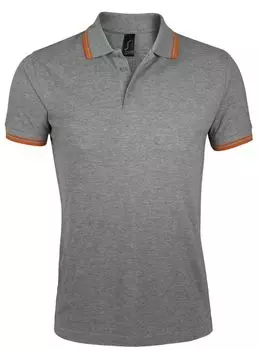Рубашка поло мужская PASADENA MEN 200 с контрастной отделкой, серый меланж/оранжевый, размер XXL