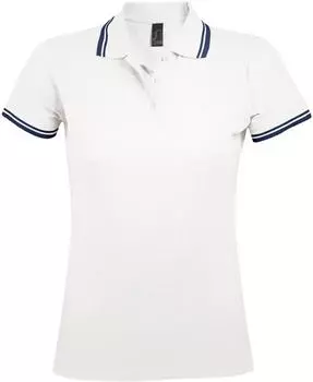 Рубашка поло женская PASADENA WOMEN 200 с контрастной отделкой белая с синим, размер XL
