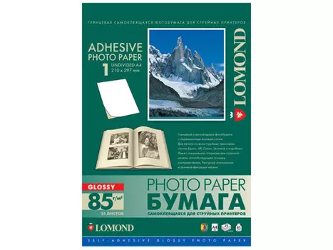 Самоклеящаяся бумага для этикеток, глянцевая A4, (210 x 297 мм), 85 г/м2, 25 листов, неделённая (2410003)