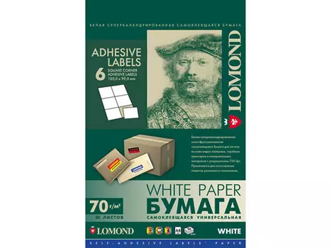 Самоклеящаяся бумага универсальная для этикеток, 70 г/м2, 50 листов, 6 ячеек, 105x99 мм