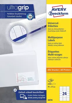 Универсальные самоклеящиеся этикетки Avery Zweckform, 100 листов, 3474