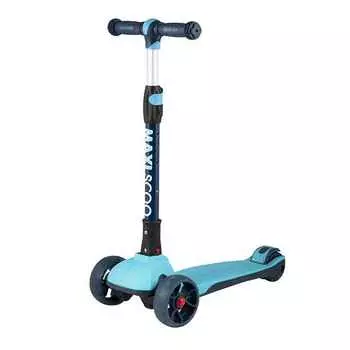 Самокат 3-х колесный Складной "Junior Plus" (2021), со Светящимися Колесами, Голубой, Maxiscoo, MSC-