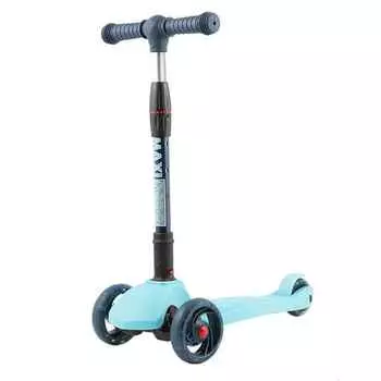 Самокат 3-х колесный Складной Maxiscoo "Baby Delux" (2020), со Светящимися Колесами, Голубой