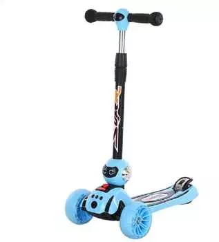 Самокат 3-х колесный Складной "Mini", со Светящимися Колесами, Голубой