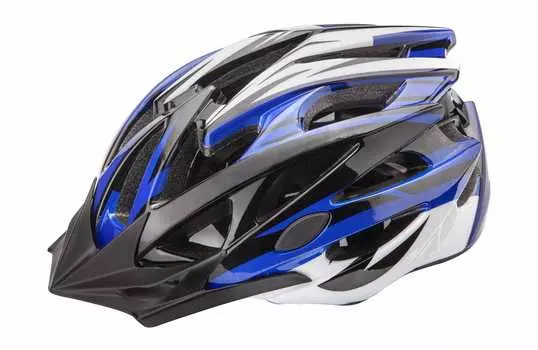 Шлем, MV-29 (in-mold), защитный, бело-черно-синий, 600120