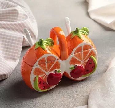 Банка для сыпучих продуктов Апельсин, 200 мл, 2 секции, 2 ложки