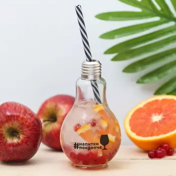 Бокал для коктейля Лампочка, с трубочкой, откручивающая крышка, 250 мл