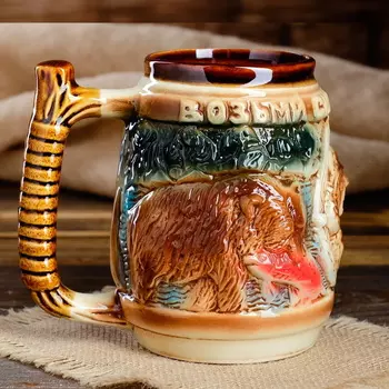 Бокал пивная фигурная ручной работы "Силу медведя", цветной, 1 л