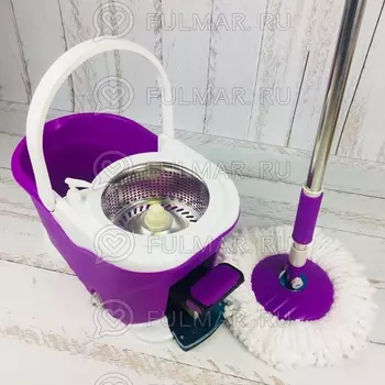 Большое ведро с педалью для отжима и полоскания и телескопическая швабра Spin Mop Фиолетовая
