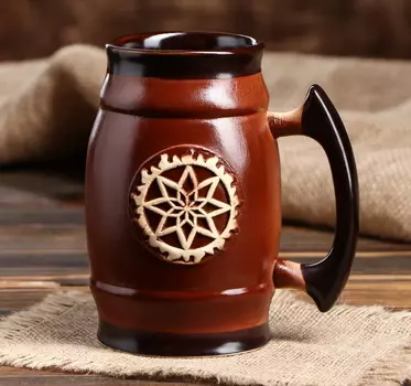 Большой бокал "Славянский оберег Алатырь", цвет коричневый, 0.6 л