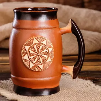 Большой бокал "Славянский оберег Коловрат", цвет светло-коричневый, 0.6 л