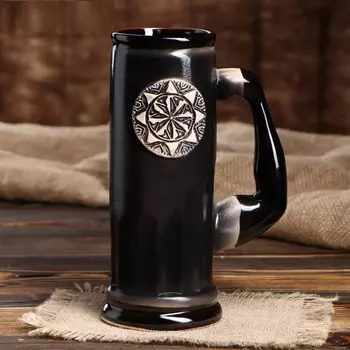 Большой бокал "Славянский оберег Коловрат в Солнце", цвет серый, 0.75 л