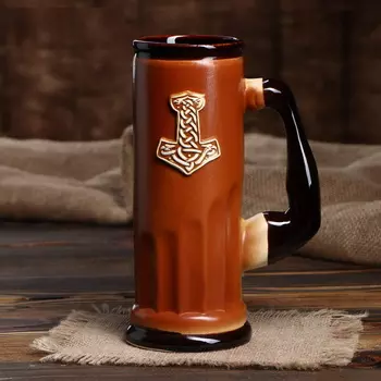 Большой бокал "Славянский оберег Молот Тора", цвет светло-коричневый, 0.75 л