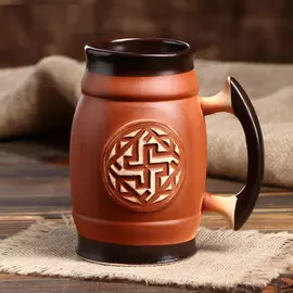 Большой бокал "Славянский оберег Валькирия в круге", цвет коричневый, 0.6 л