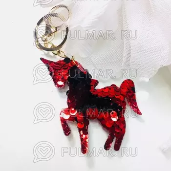 Брелок Единорог с двусторонними пайетками меняет цвет Красный-Чёрный