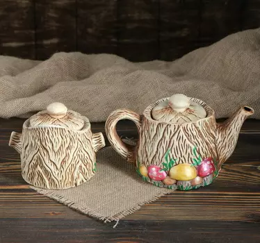 Чайный набор Пенек чайник и сахарница, 1 л/0,7 л