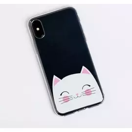 Чехол-накладка Силиконовая для телефона iPhone X/XS прозрачный с белым котом