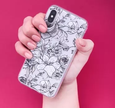 Чехол-накладка Силиконовая для телефона iPhone X/XS прозрачный с белыми цветами