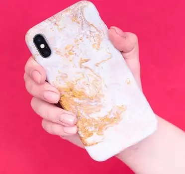 Чехол-накладка Силиконовая для телефона iPhone X/XS "белый-золотистый мрамор"