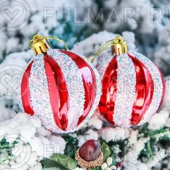 Декорированные красные шары на ёлку d-5,5 см, 6 штук "Цирк"