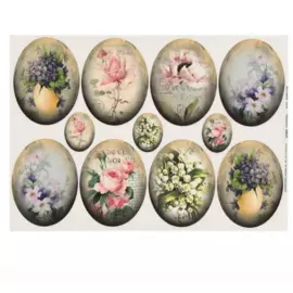 Декупажная карта "Медальон с цветами" плотность А4 для яиц