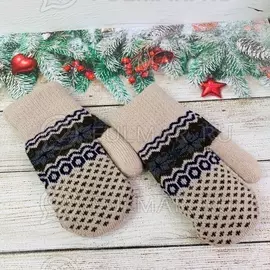 Детские варежки для девочки со снежинками Бежевые