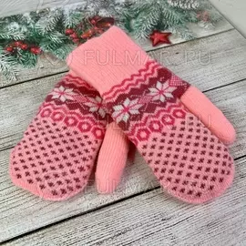 Детские варежки зимние со снежинками Розовые