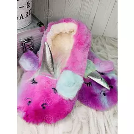 Домашние тапки-балетки пушистые антискользящие Единороги цвет: лиловые-фиолетовые