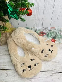 Домашние тапки пушистые антискользящие Котики цвет: топленое молоко