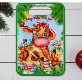 Доска разделочная "Бычок. Вкусной жизни" зеленая