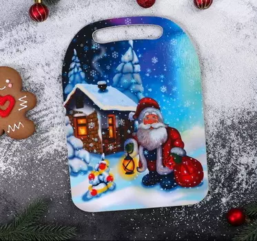 Доска разделочная Дед Мороз и домик