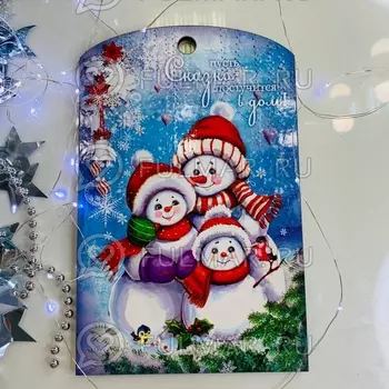 Доска разделочная деревянная Новогодняя декоративная Снеговики Семья с пожеланием