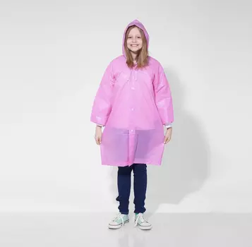Дождевик плащ детский однотонный розовый, рост 120-160 см