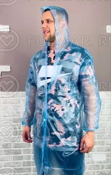 Дождевик-Плащ двусторонний универсальный на кнопках Голубой