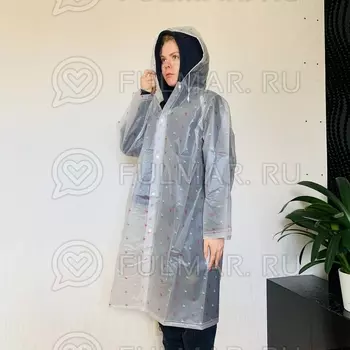 Дождевик-плащ взрослый Белый на кнопках, с рисунком фламинго размер М