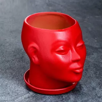 Фигурное кашпо горшок для цветов "Голова" 15 см, цвет красный