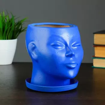 Фигурное кашпо горшок для цветов "Голова" 15 см, цвет синий