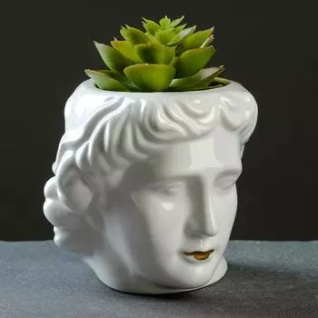 Фигурное керамическое кашпо для цветов Голова 11*11см