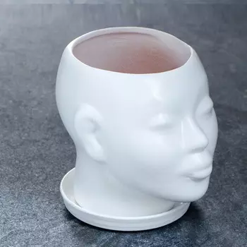 Фигурное керамическое кашпо Голова 15 см Белое