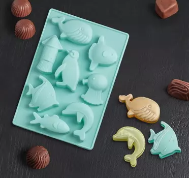 Форма для льда и шоколада Морская, 14*9,5 см, 8 ячеек (3,8*3,8 см)