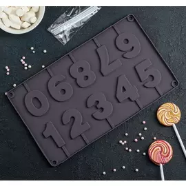 Форма для леденцов и мороженого Цифры длина 29 см ширина 17 см, 10 ячеек, палочки в комплекте