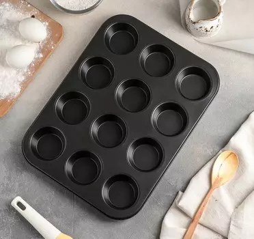Форма для выпечки кексов с антипригарным покрытием 35273 см, 12 ячеек, d=6,5 см