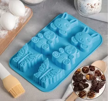 Форма для выпечки «Заяц, мишка, бабочка», 2617 см, 6 ячеек 7,26,4 см