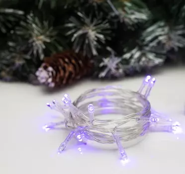 Гирлянда "Нить", 2 м, LED-20-4.5 V, 3*AA, 2 режима, нить прозрачная, свечение фиолетовое