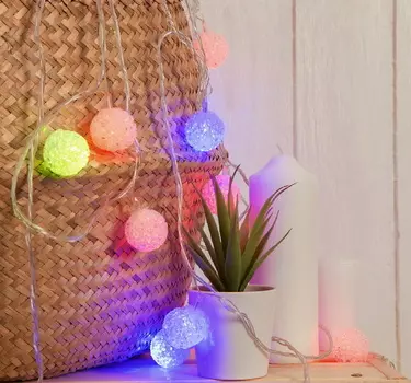 Гирлянда "Нить" с насадками “Шарики акриловые”, 5 м, LED-20-220V, мигает, нить прозрачная, свечение мульти