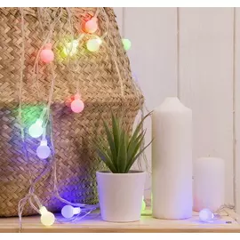 Гирлянда "Нить" с насадками “Шарики Белые”, 5 м, LED-20-220V, мигает, нить прозрачная, свечение мульти (RG/RB)