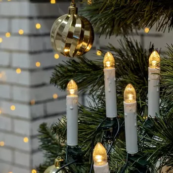 Гирлянда "Нить" с насадками "Свечки на прищепке", 8 м, 20 LED, свеча 7.5 см, 220 В, нить тёмная, свечение тёплое белое