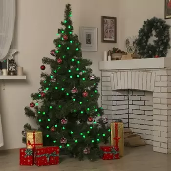 Гирлянда "Нить" уличная с насадками "Шарики большие d=2,5 см" 10 м, LED-100-220V, 8 режимов, нить тёмная, свечение зелёное